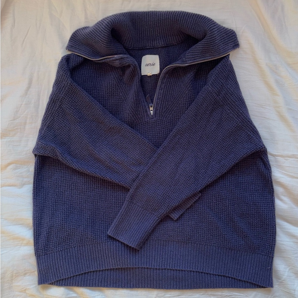 Aerie Navy Knit Half Zip Sweater
